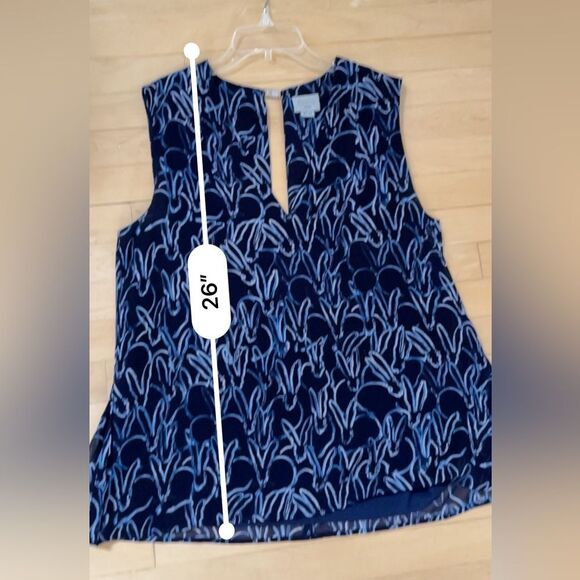 Grey Jason Wu Bunny Print Sleeveless Sheer Blouse Top in Marine Blue 12 - Picture 10 of 11